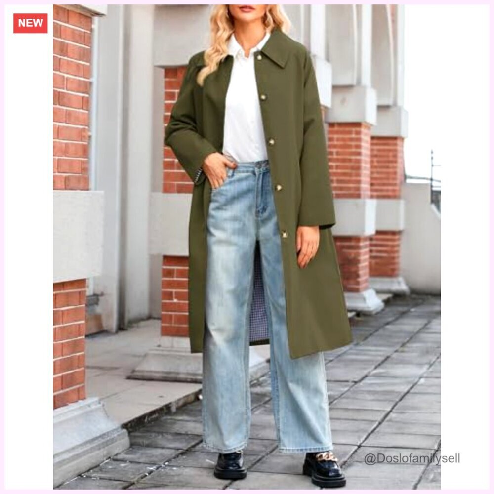 Oversized Trench Coat Classic Button Down Long Jacket Windproof Chic - Picture 6 of 7